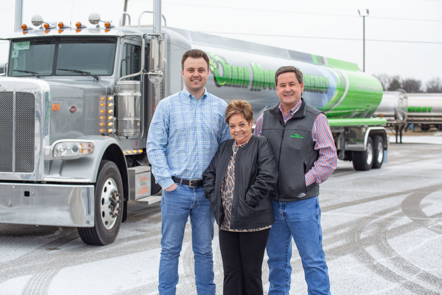 ENERGIZED EXPANSION: Owner Brent Wilmoth, far right, and son Eric, left, operate a wholesale fuel supply company in Mount Vernon that’s grown fivefold since 2015 with Chief Financial Officer Kay Jeffery.